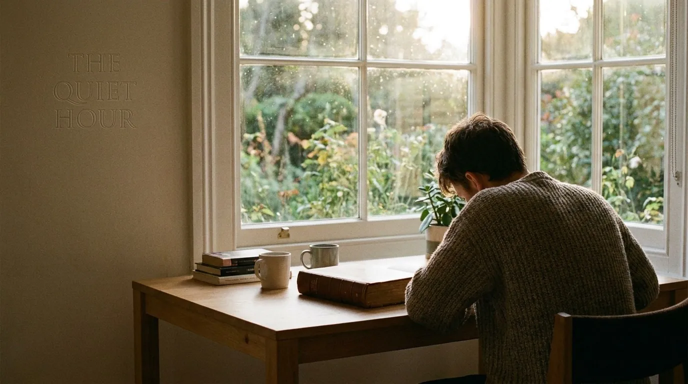 A learner studying quietly with books and handwritten notes